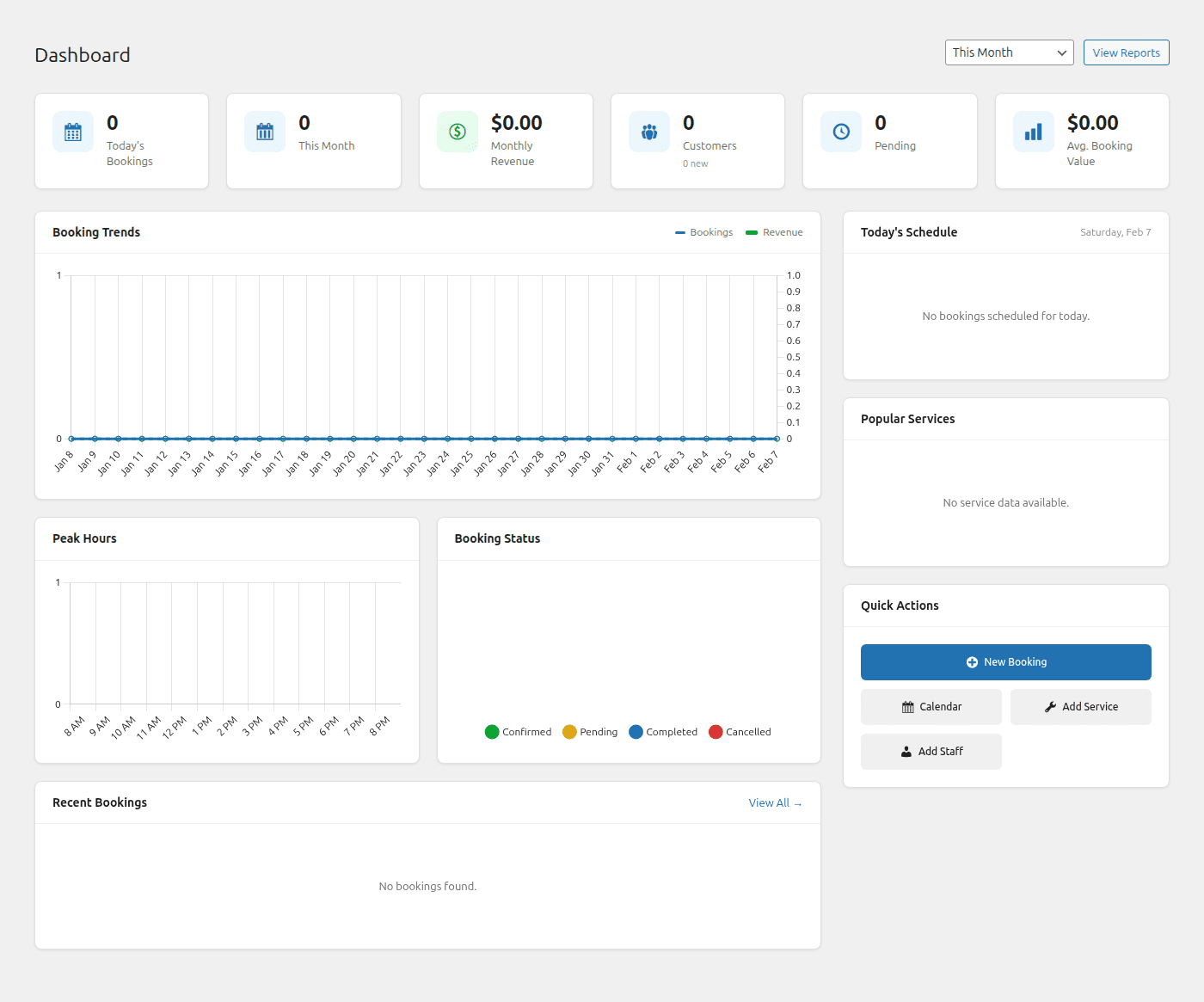 WP Booking System Pro Dashboard